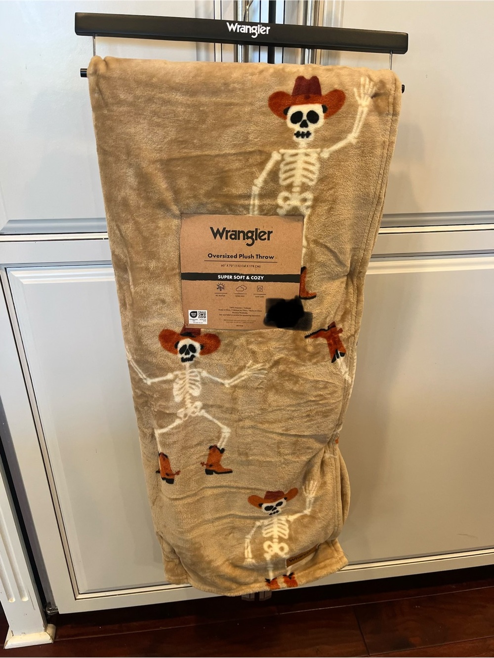 Wrangler Halloween Plush Throw Blanket- Cowboy Skeleton in Boots